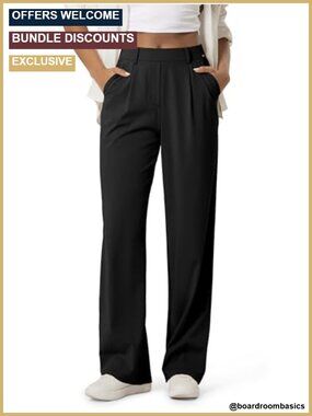 High-Rise Wide Leg Trousers Adjustable Tailored Stretch Work Pants Pockets